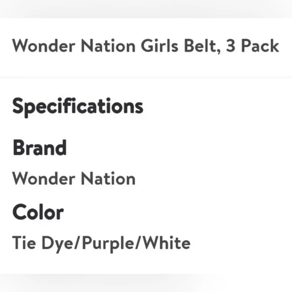 Wonder Nation Girls tie dye/purple glitter/silver Belts 3Pack Size L-XXL (12-18)